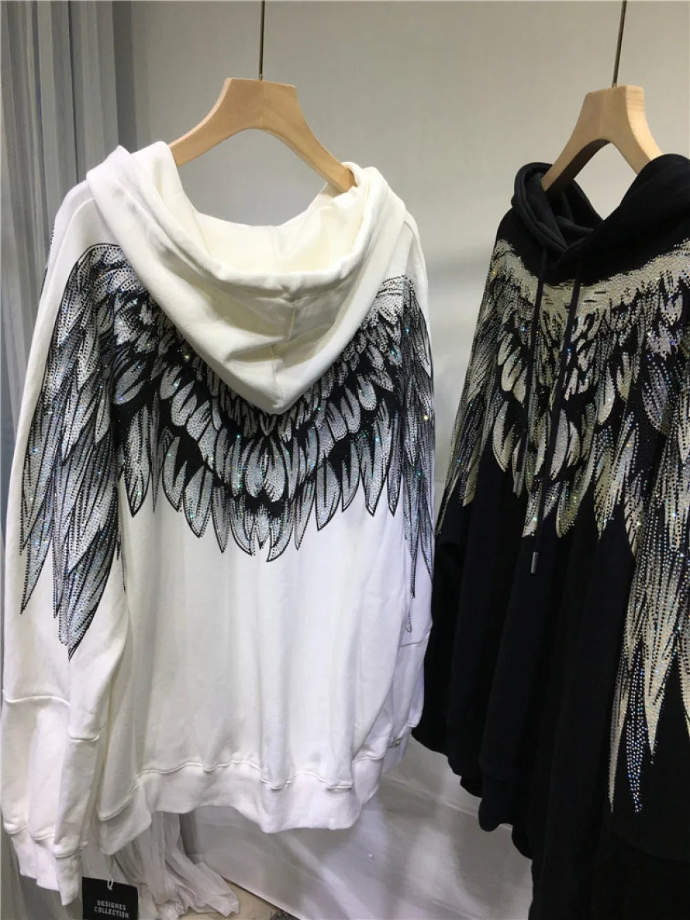Plus Size Rhinestone Wing Hoodie - Jasmind Stores