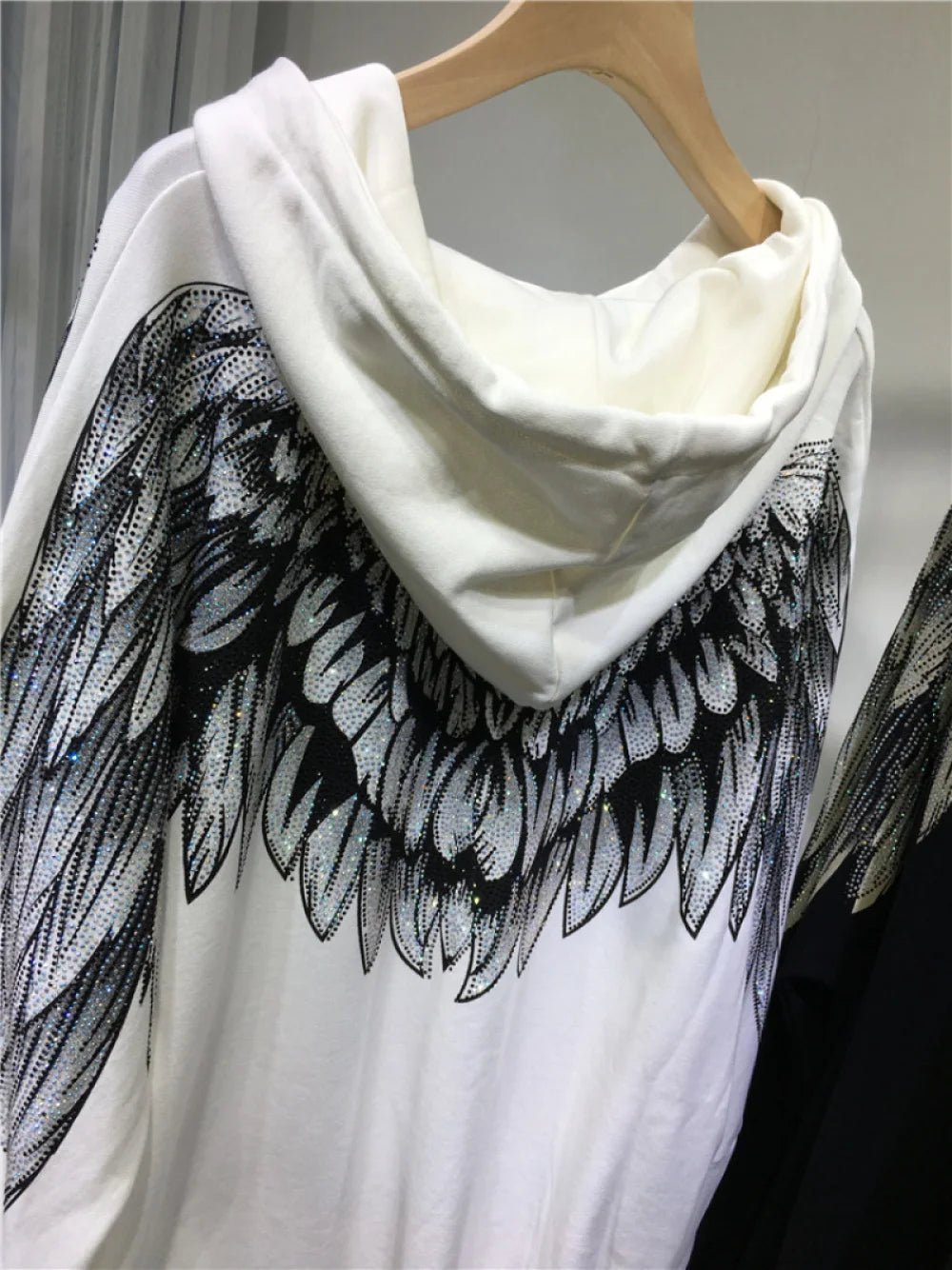 Plus Size Rhinestone Wing Hoodie - Jasmind Stores