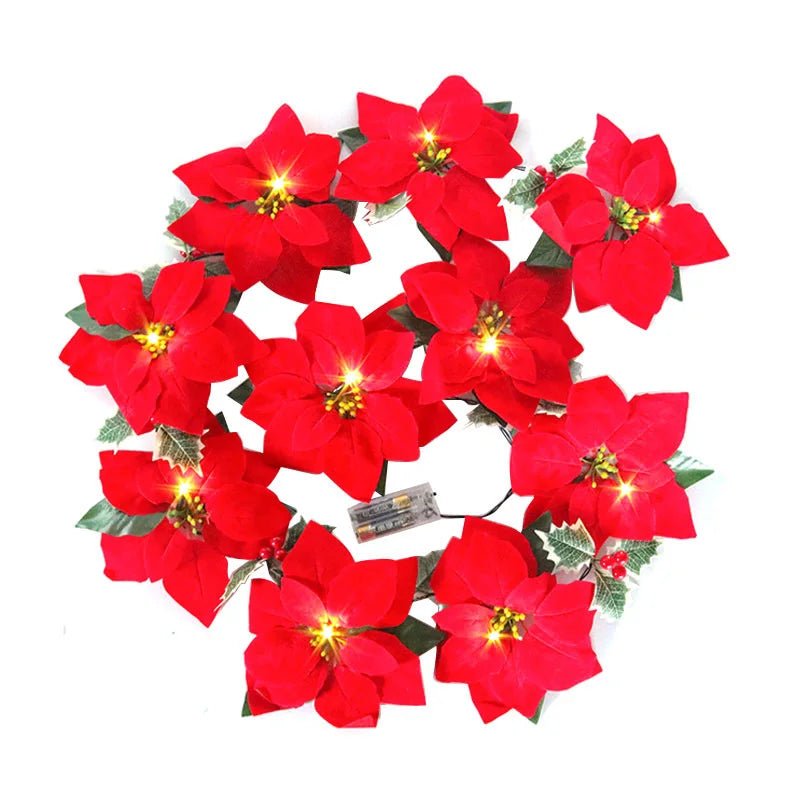Poinsettia Christmas Flowers Garland String Lights Xmas Tree Ornaments Indoor/Outdoor Party Decor Christmas Decoration Navidad - Jasmind Stores