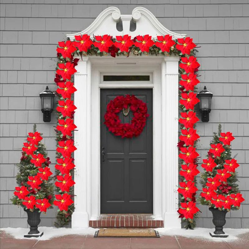 Poinsettia Christmas Flowers Garland String Lights Xmas Tree Ornaments Indoor/Outdoor Party Decor Christmas Decoration Navidad - Jasmind Stores
