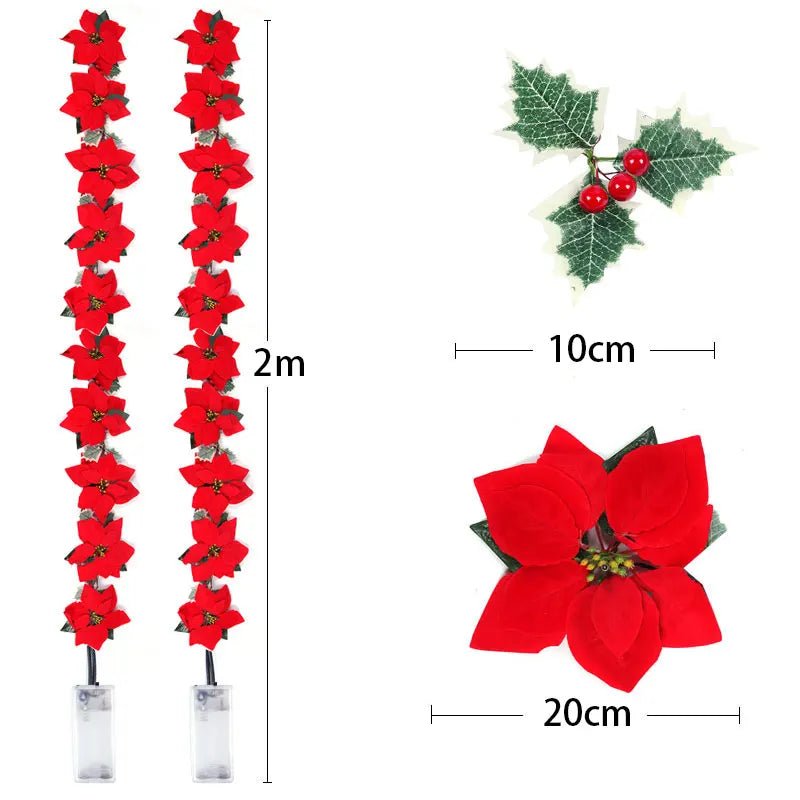 Poinsettia Christmas Flowers Garland String Lights Xmas Tree Ornaments Indoor/Outdoor Party Decor Christmas Decoration Navidad - Jasmind Stores