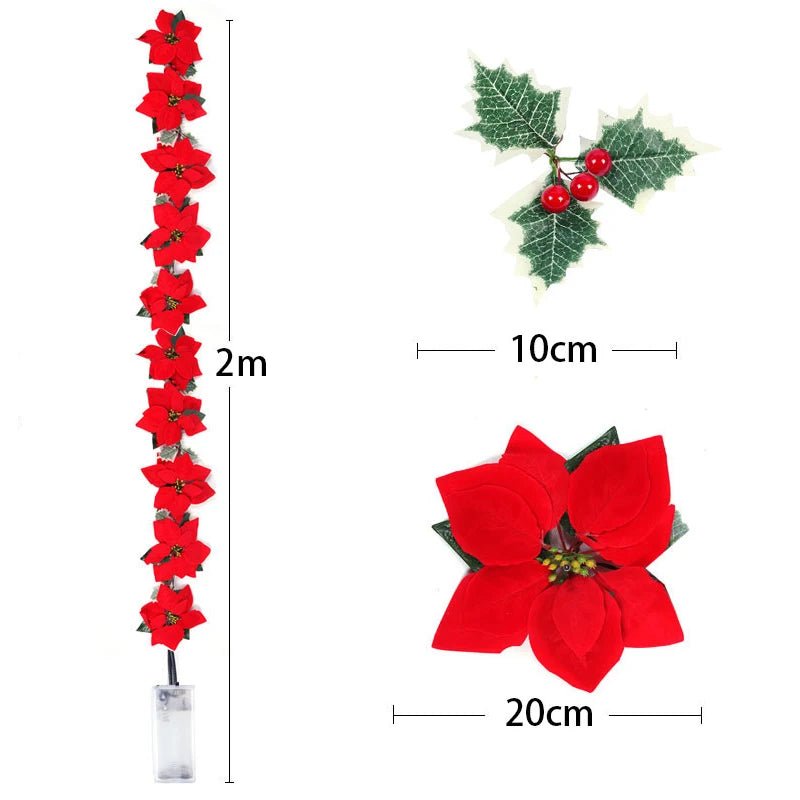Poinsettia Christmas Flowers Garland String Lights Xmas Tree Ornaments Indoor/Outdoor Party Decor Christmas Decoration Navidad - Jasmind Stores