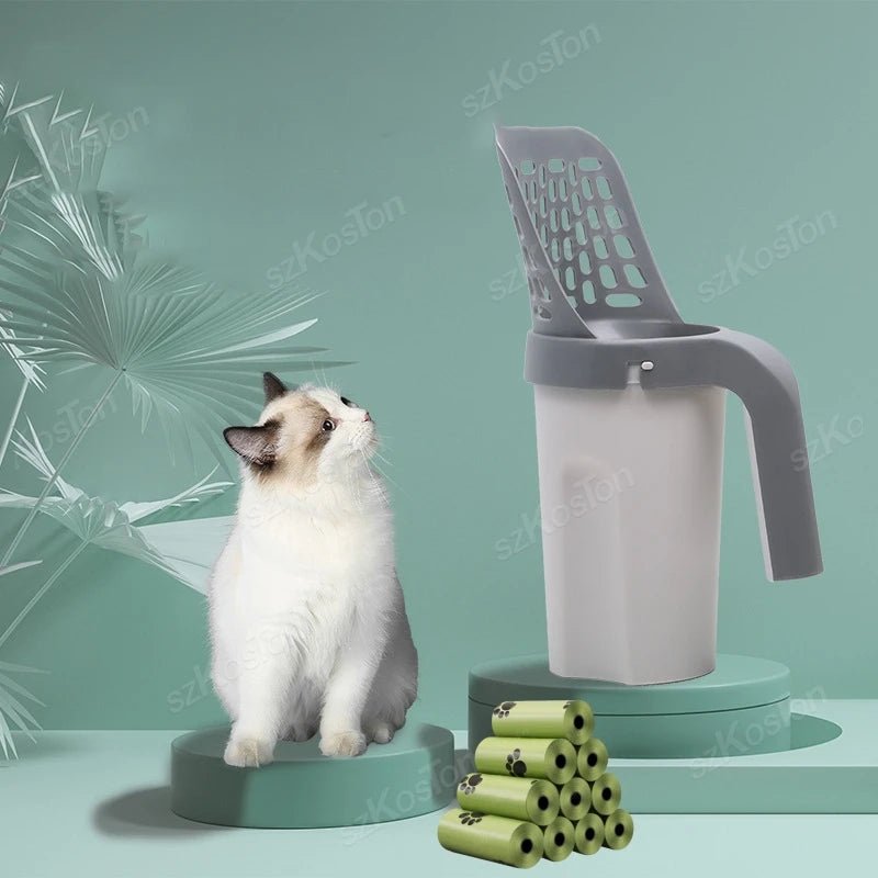 Portable Cat Litter Scooper with Built - in Refill Bag Cat Litter Shovel Integrated Shovel and Bag System Clean Supplies Accessory - Jasmind Stores