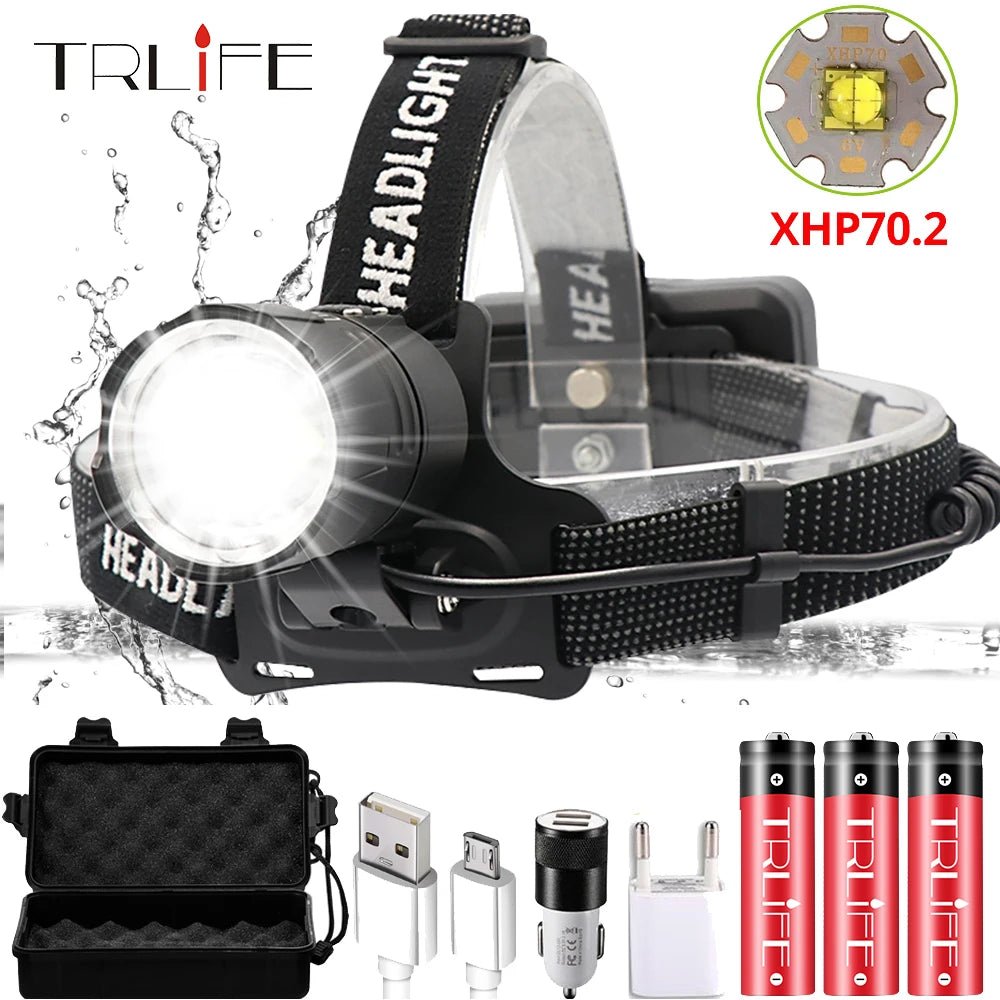 Super Bright XHP70.2 USB Rechargeable Led Headlamp XHP70 Mos - Jasmind Stores