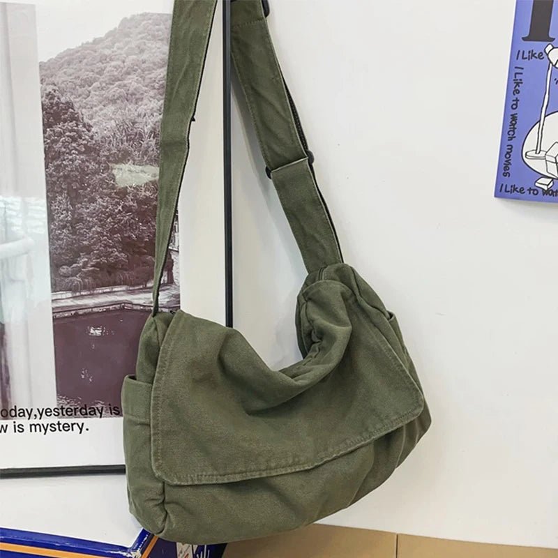 Vintage Women's Messenger Bag Large Capacity Canvas Teenager Book Bag Shoulder Bag Casual Crossbody Bag - Jasmind Stores