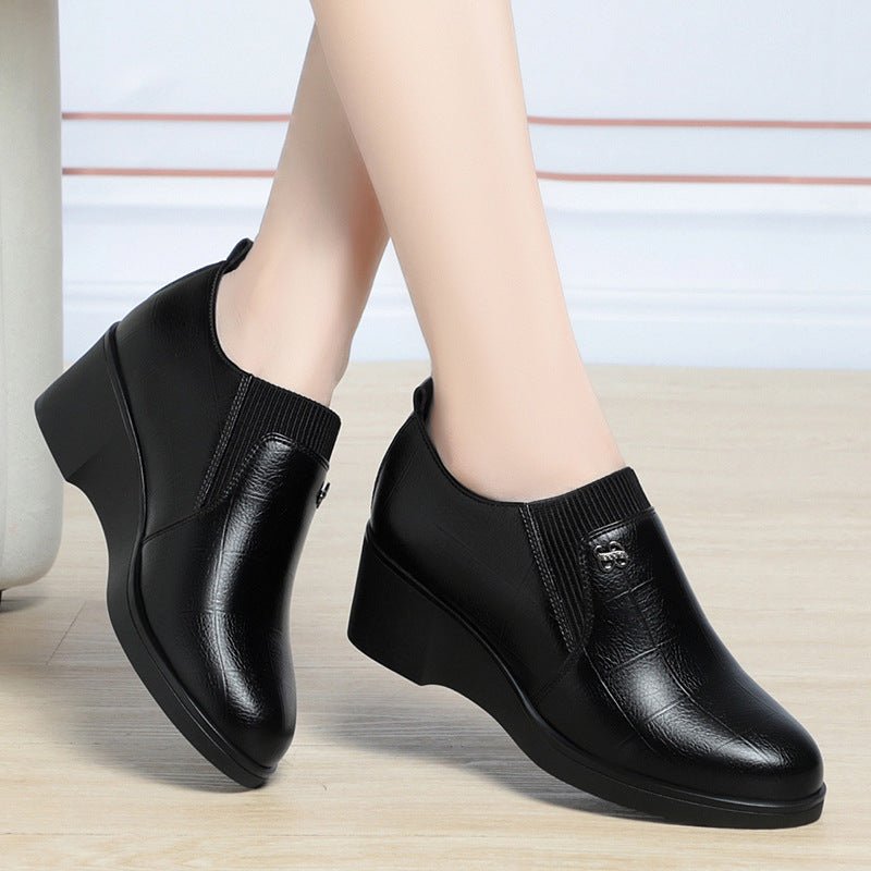 Women's Minimalist And Versatile Wedge Heel Leather Shoes - Jasmind Stores
